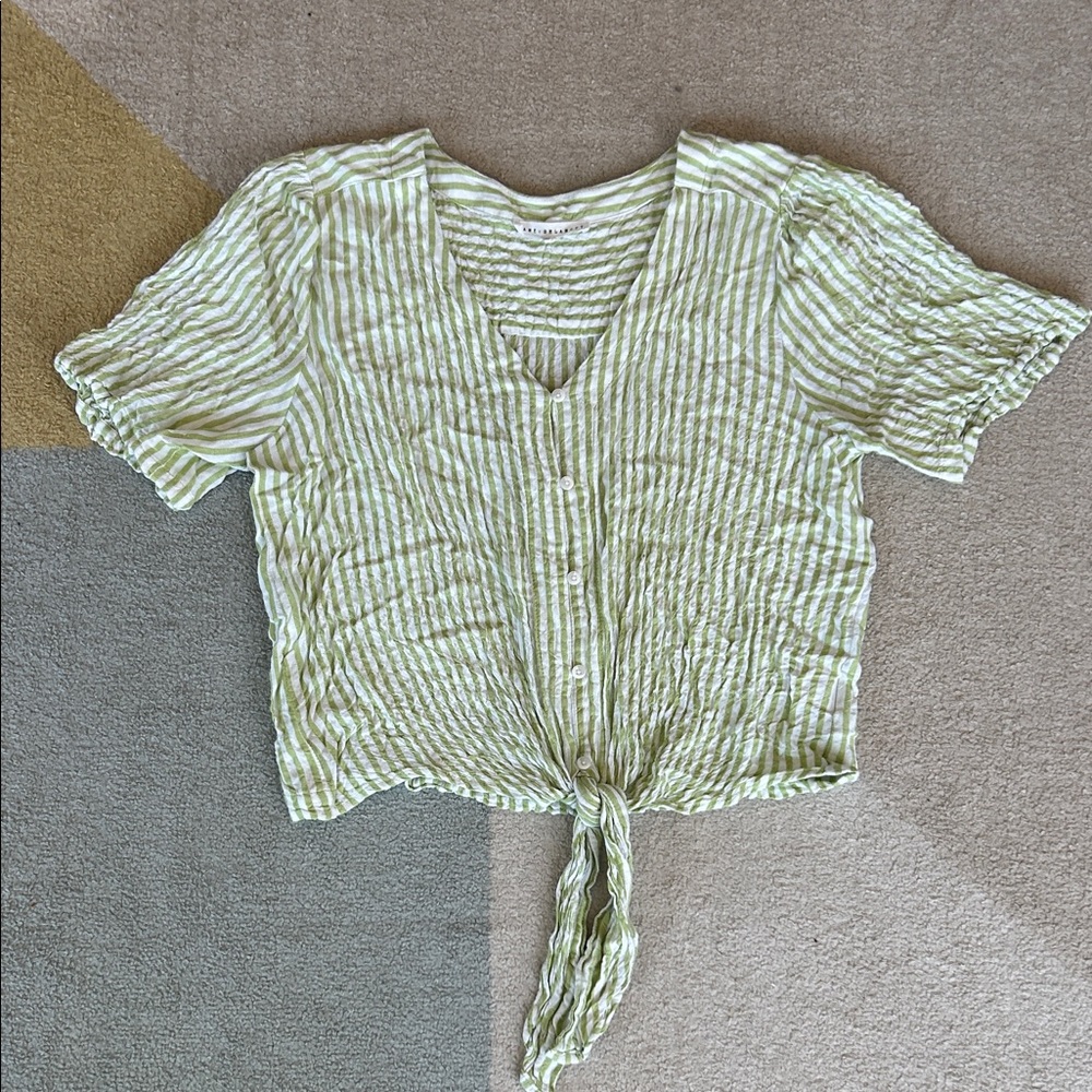 Jane + Delancey Green Striped Tie-Front Top
